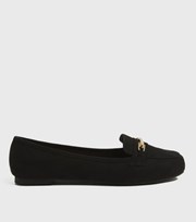 New Look Extra Wide Fit Black Suedette Metal Bar Loafers